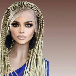 Braided Wigs, Premium 24" Knotless Braids Wig, Feeding Cornrows Blonde Wig